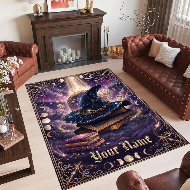Witchcraft Theme Crystal Velvet Rug Personalized Custom Name Text Soft Floor Mat Home Decor