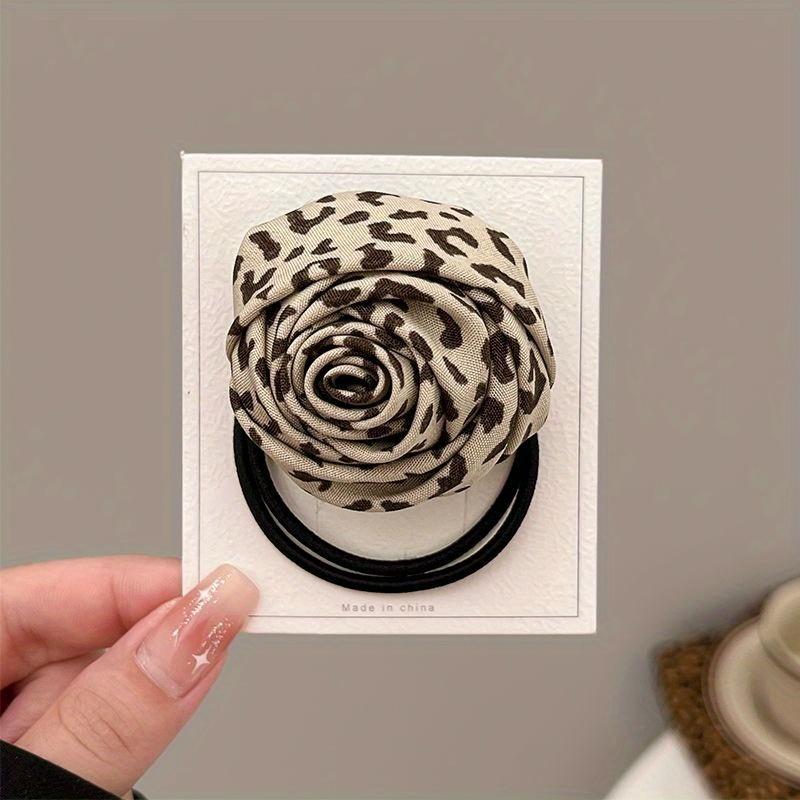 

1/2 шт. Резинки для волос с леопардовым принтом и розой - Бежевый, Черный, Животный принт, Эластичные Нескользящие резинки для волос для женщин, Эластичные аксессуары для волос