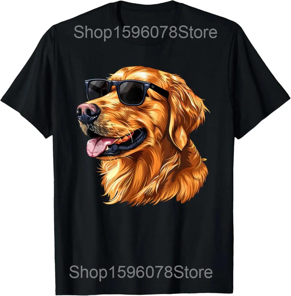 Golden Retriever Japanese Kanagawa Wave Funny Surf Dog T Shirts Men Humor Streetwear Tee Short Sleeve Unisex Loose Clothing
