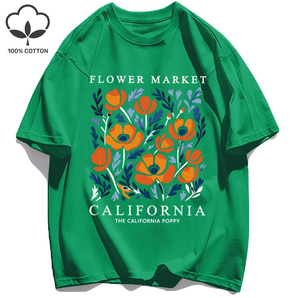 

Yellow Flowers Market California Print T-Shirt Woman Soft Cotton Tee Top O-Neck Casual T Shirt Crewneck Sports Short Sleeve 4XL