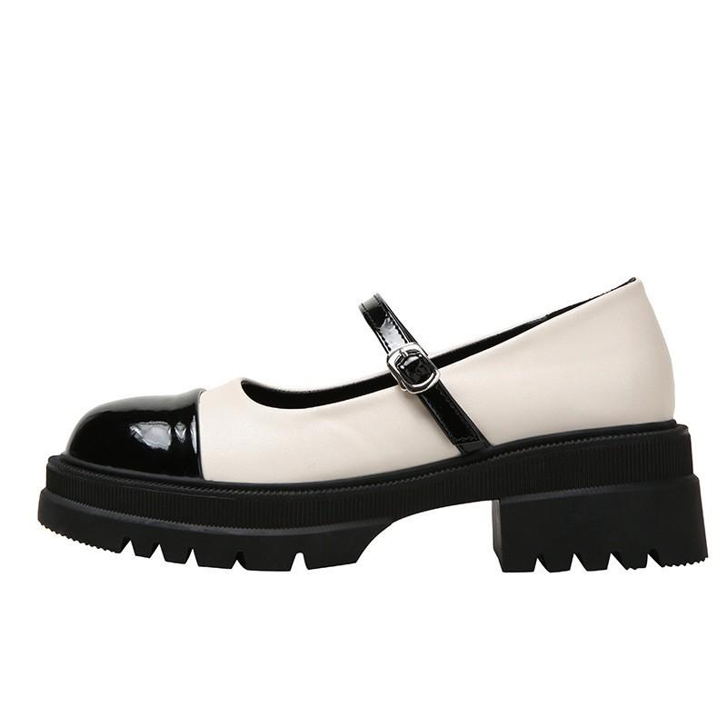 Korean Version Color Matching Mary Jane Shoes Thick Bottom 2024 New Casual Simple All-match Round Toe Single Shoes Summertime