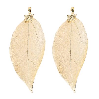 2x pläterade naturliga blad hängen Charm smycken gör prydnader Present guld