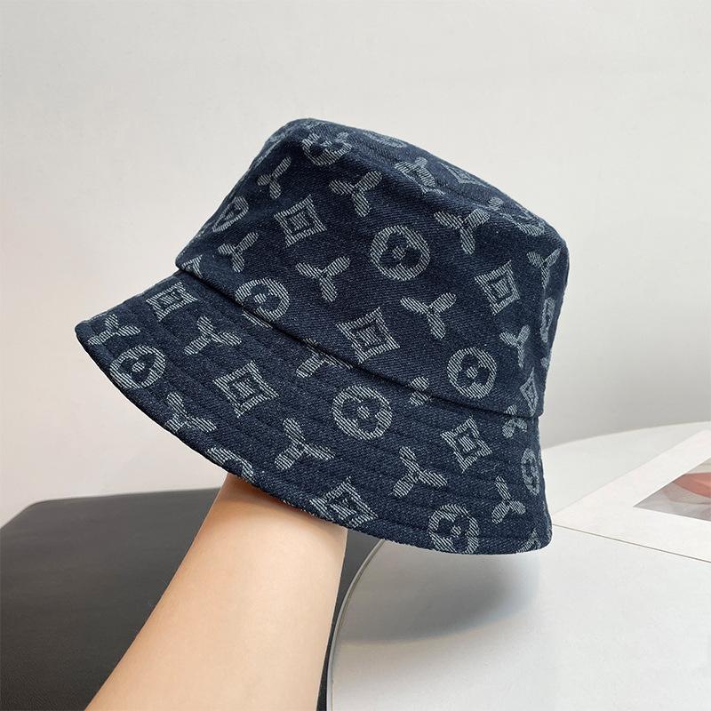 Shade Pattern Print Folding Face Small Washed Denim Bucket Hat