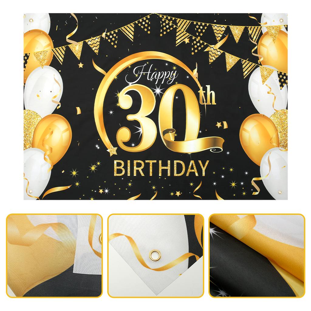 Black Gold Happy Birthday Banner Balloon Flag Adult 30th 40th 50th 60th Birthday Party Decoration Supplies Bunting Anniversary