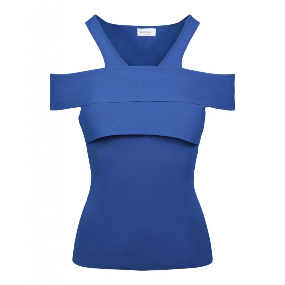 

Salvatore Ferragamo Вязаный топ из двух частей с открытыми плечами синий