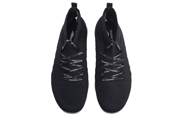 Li Ning Wujie Fabric Cushioning Slip Resistant High top Casual Shoes Women's Black White AFJN008-1