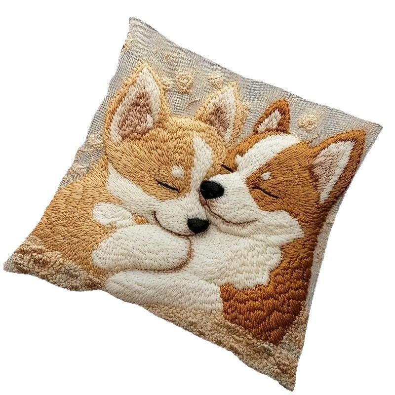 45x45cm Süßes Cartoon Corgi Hund Kissenbezug Cartoon Blume Niedlicher Welpen Hund Freund Kissenbezug Heimdeko Sofa Auto Kissenbezug