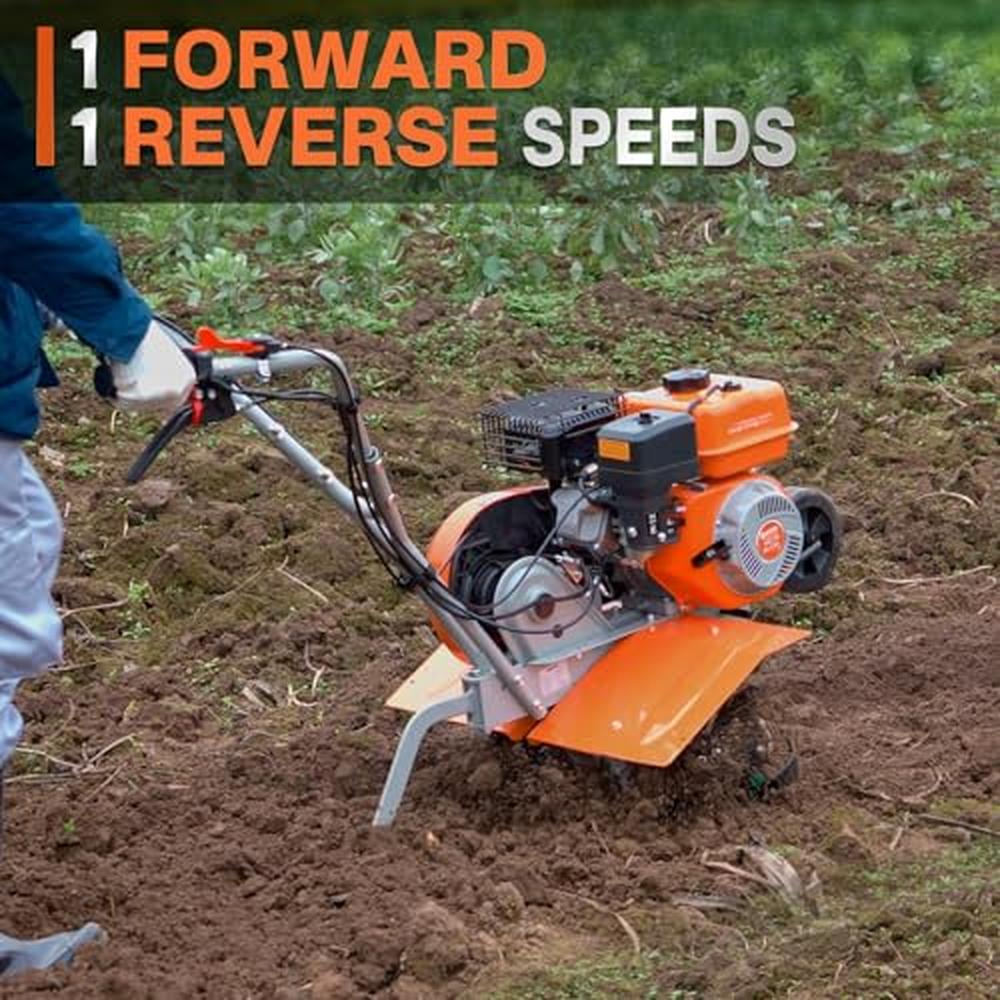 Gas Tiller Front Tine Cultivator 212cc 4-Cycle Gas Engine Adjustable Tilling Width 21-Inch Utterly Convenient Steel Tines Garden
