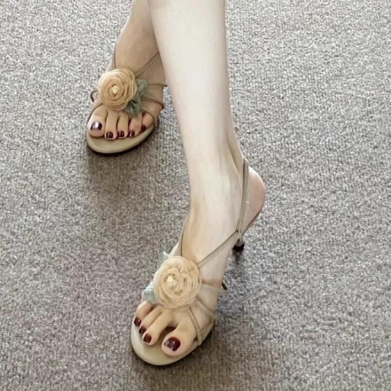 Fashion Summer New Women's Camellia High Heels Sandal Fashion Open-toed Sandals Women's Outdoor Casual Thin Heel Sandals Sandalias Mujer