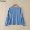 VONDA Autumn Women Casual Long Sleeve Loose Fit Velvet Henley Blouse Pullover Tops