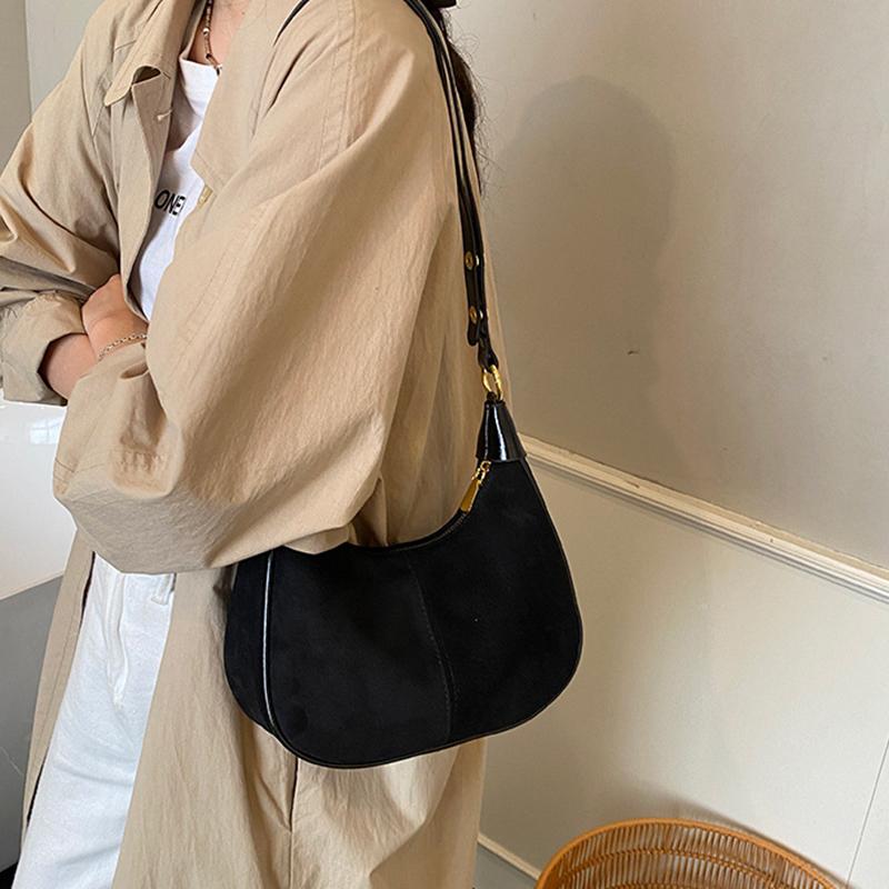 Faux Suede Solid Color Large Capacity Hobos Shoulder Bags for Women High Quality Versatile Undearm Ruched Handle Bags