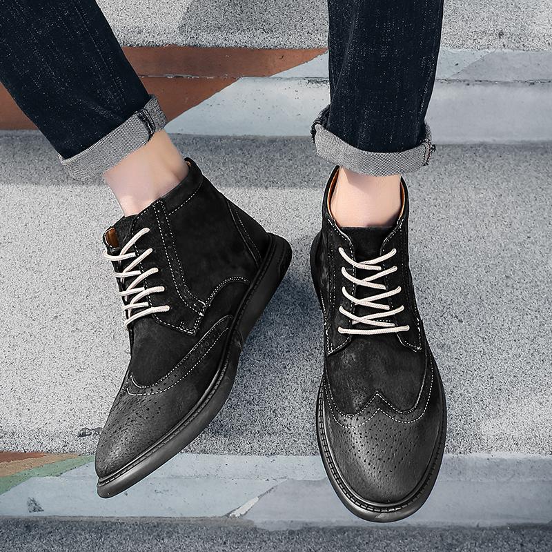 Mode Herbst und Winter Herren Lederschuhe Mode Brogue Stil Outdoor Street Walking Täglich Büro Motorrad Erwachsenenschuhe 38-46