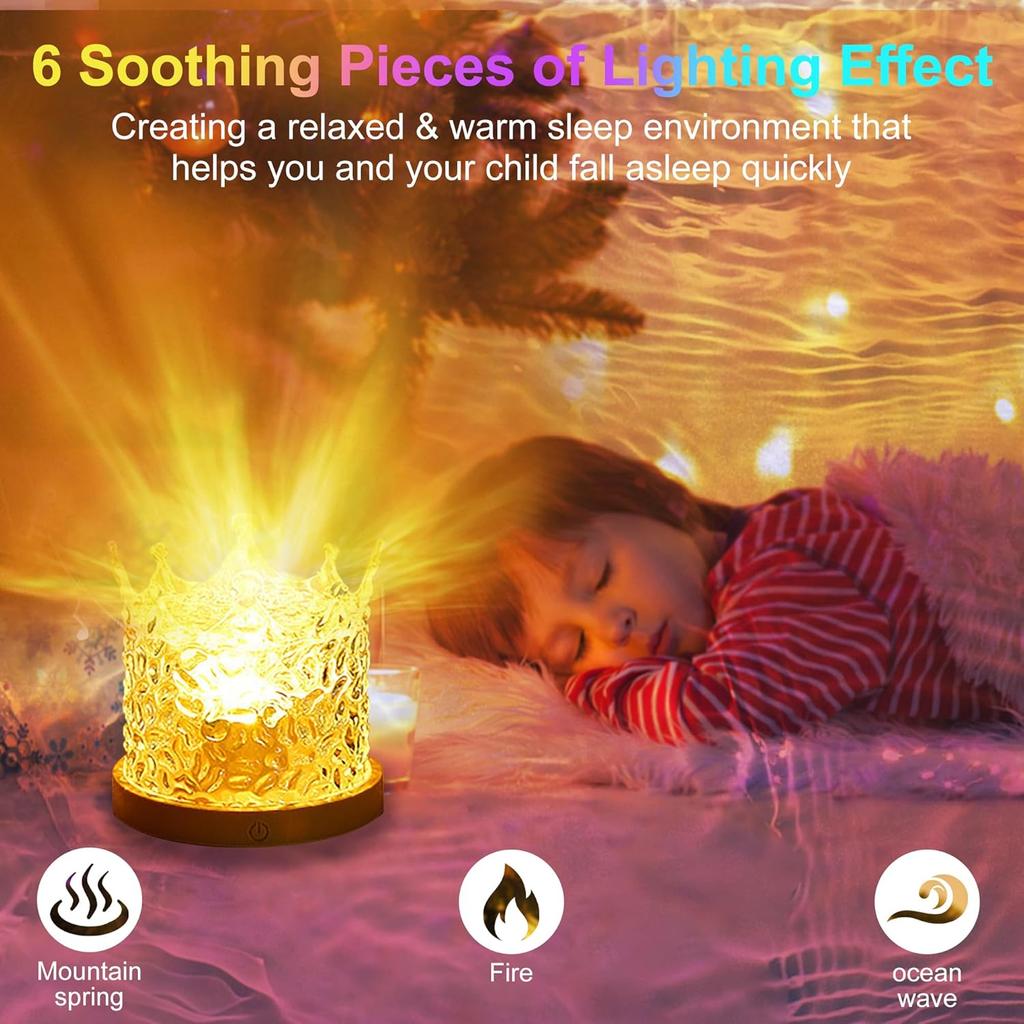 Northern Lights Ocean Wave Projector Crown Light, 16 Colors Gradual Rotating Flame Water Lamp, Wave Night Light with Remote Control for Bedroom