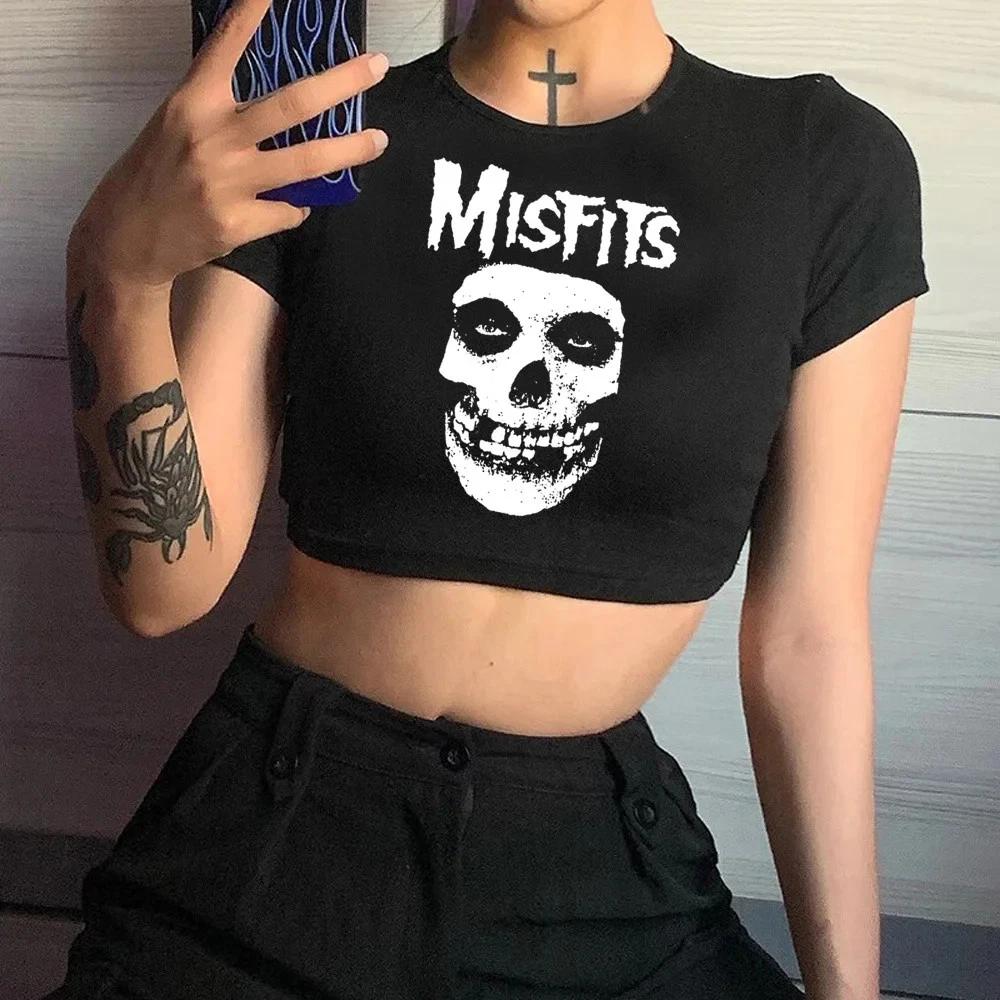 Misfits Crop Top Maglietta Grafica Donna Teschio Punk Rock Band Baby Tee S-XXL
