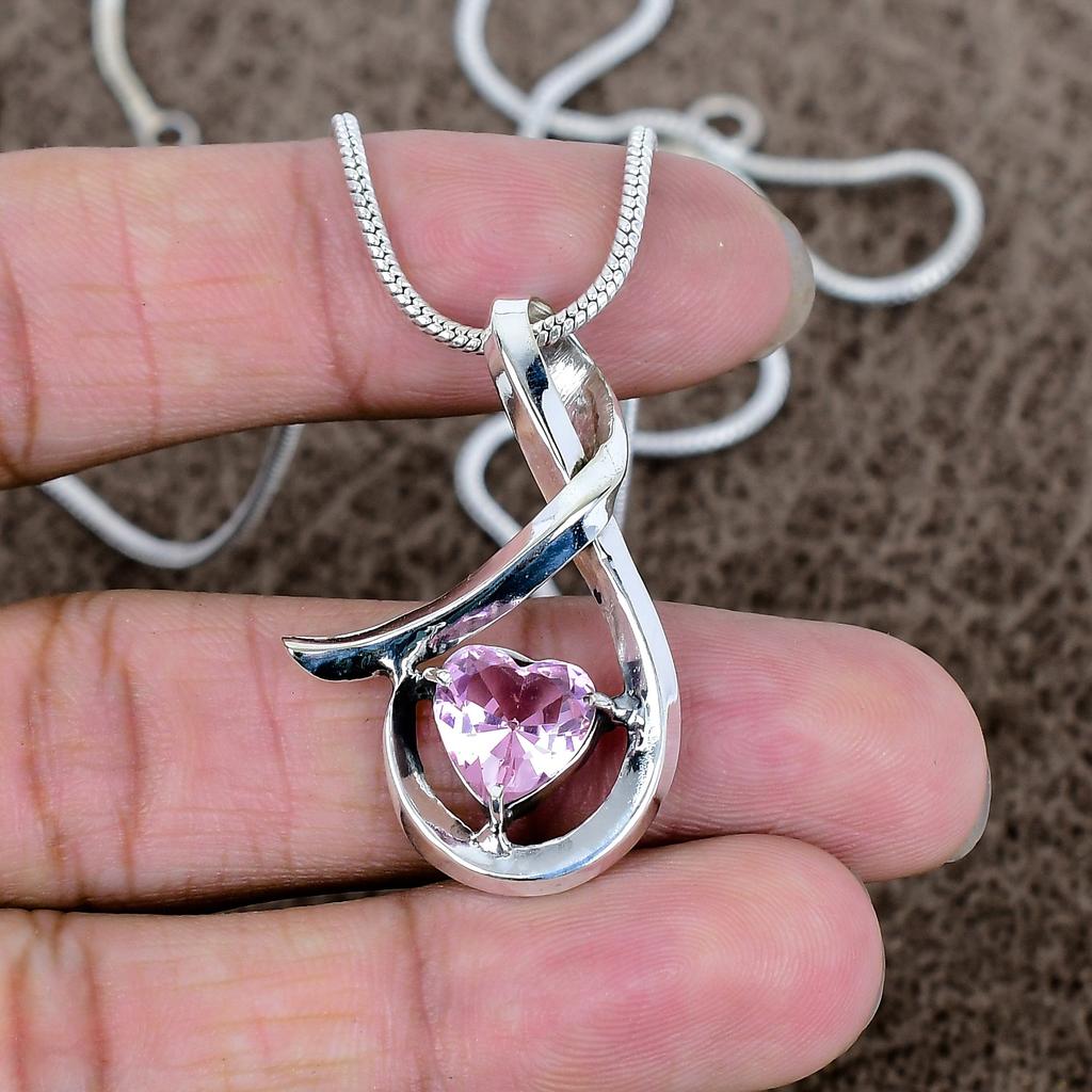 Pink Kunzite Gemstone Handmade 925 Sterling Silver Jewelry Pendant 1.54" KKG-571