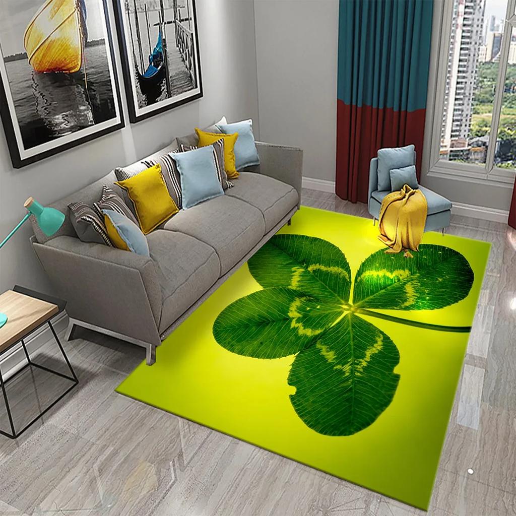 Green Four Leaf Clover Carpet Saint Patrick's Day Living Room Bedroom Bathroom Door Mats Home Decor Soft Doormat Non Slip Carpet