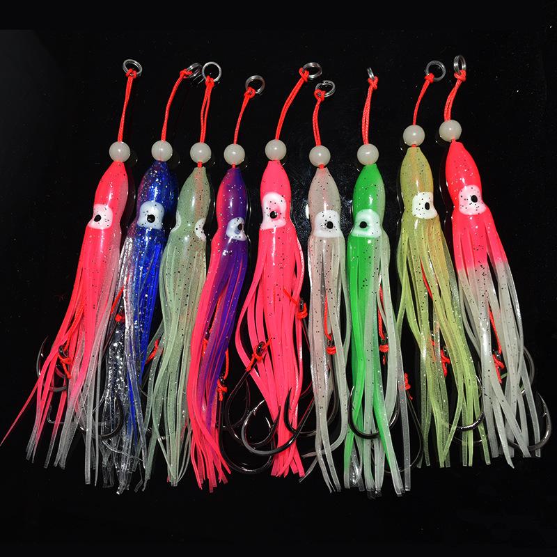 5Pcs Fishing Squid Lures Soft Luminous Octopus Trolling Saltwater Lures Baits with Hook Octopus Skirt Trolling Swimbait