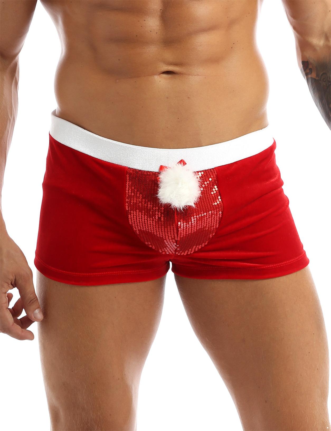 

Мужской костюм Санта-Клауса на Рождество для взрослых, шорты-боксеры, нижнее белье для косплея 3XL красный