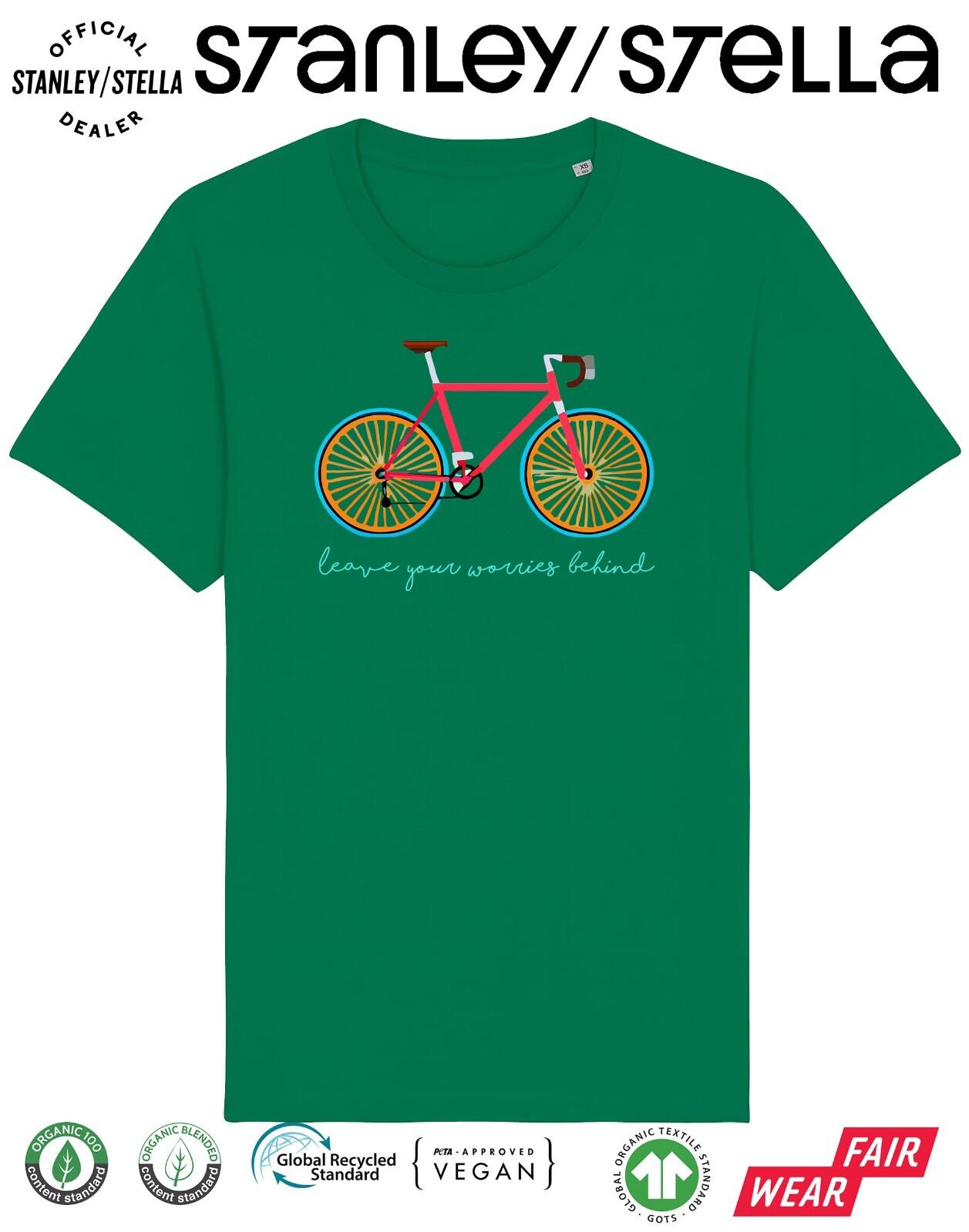 Mens Cycling T-Shirt Mens Womens Tees Top - Leave Your Worries Behind - Cyclist Bicycle Road Bike 2XL