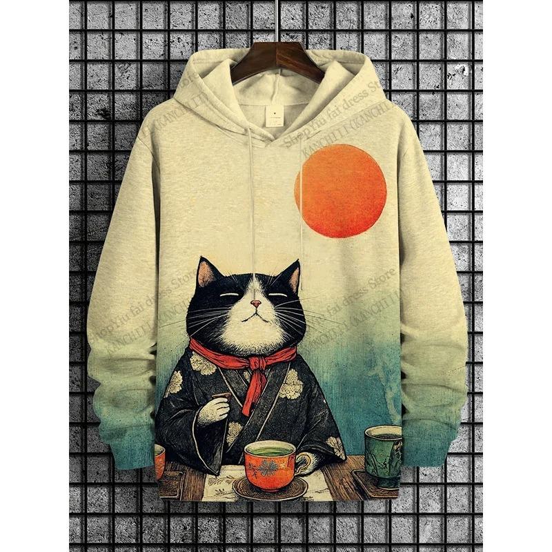 Cartoon Cat And Dinosaur 3d Print Graphic Hoodies Men Women Fashion Oversized Hoodie Sweatshirt Coat Women Sweats Animal Clothes