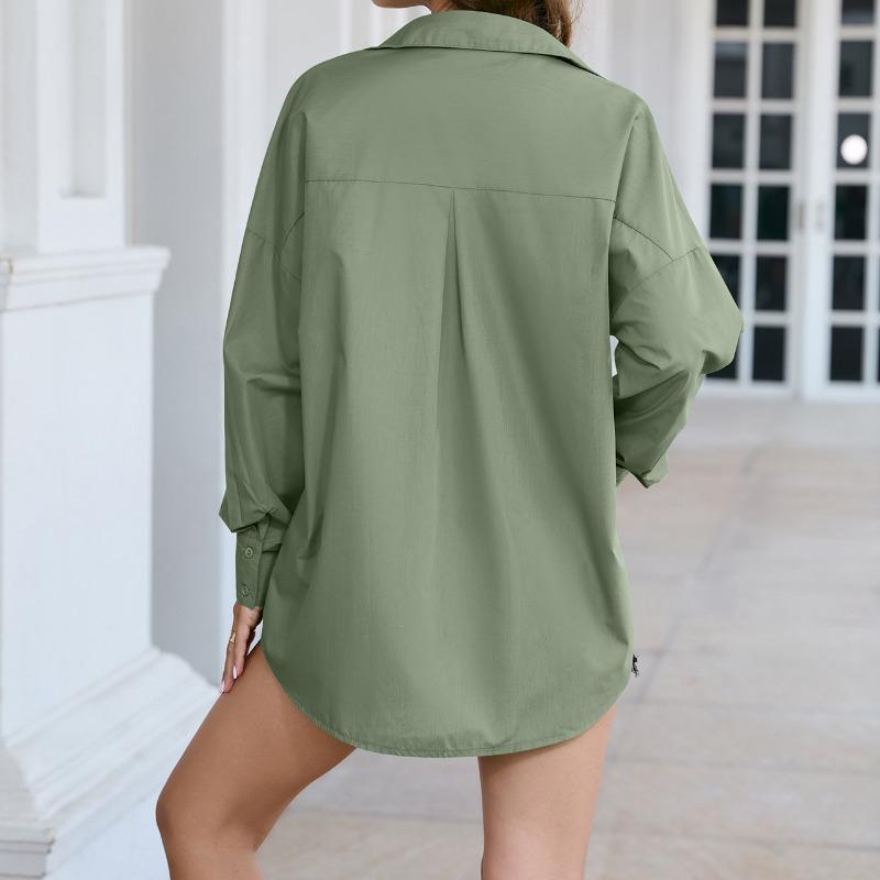 DAFIFY Moda Donna Primavera Autunno Casual Tinta Unita Stampa Manica Lunga Collo POLO Bluse e Camicie Larghe