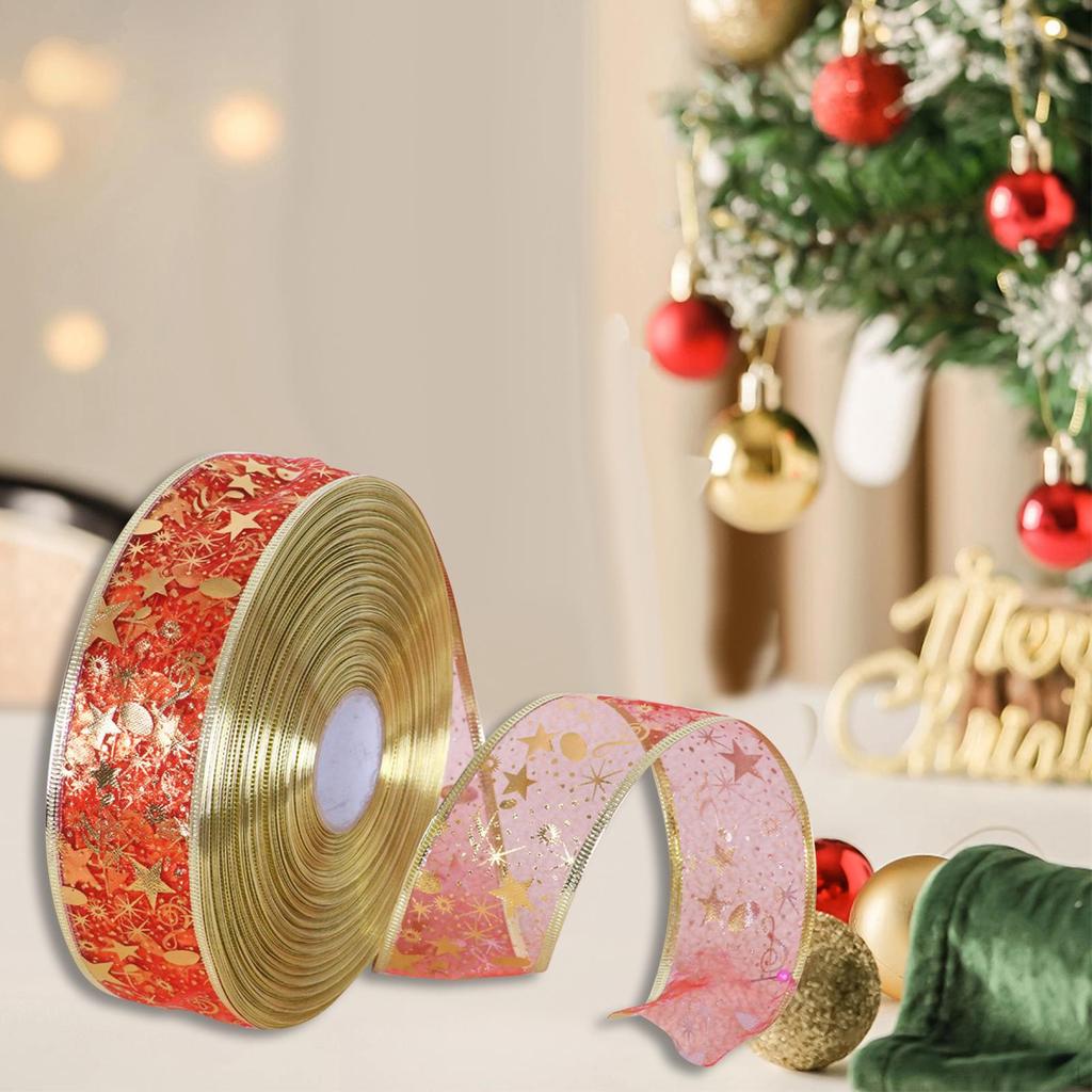 Christmas Ribbon Decorative 100yds Length 5cm Wide Wired Edge Ribbons Festival Gift Wrapping