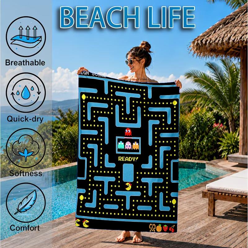Pac game Adventure Beach Towel, Microfiber Beach Towel, Perfect For Pool, Beach, Travel, Home Decor Beach Party Fan gifts