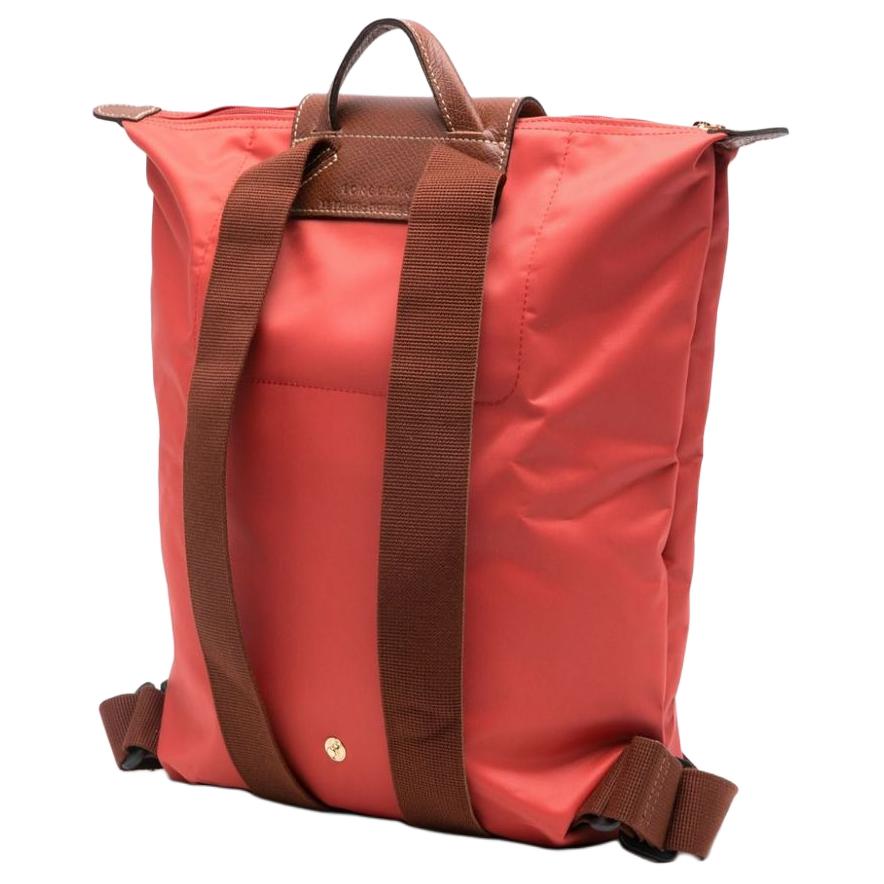 Longchamp Le Pliage Original Struktur Logo Verstellbarer Breiter Schultergurt Recycelte Polyamidfaser Tragetasche Rucksack Damenrucksack Tomatenrot 10284089P94
