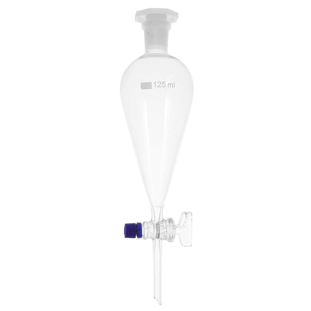 Borosilicate Glass 125 ML Conical Separatory Funnel - Separatory Funnel Pear Funnels with PTFE Stopcock, Laboratory Heavy Wall Conical Separatory