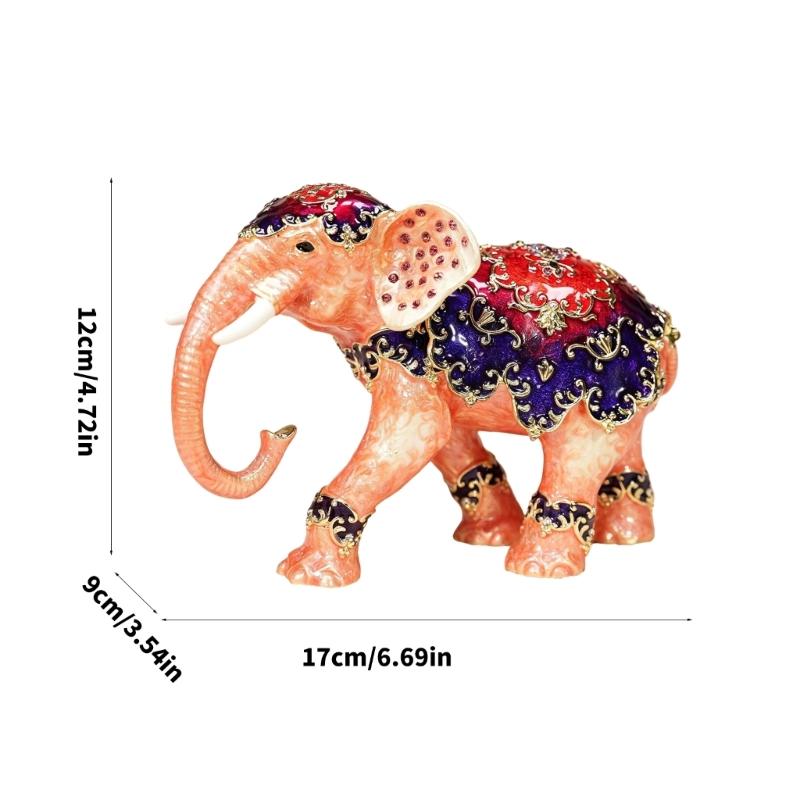 Elegant Thai Styles Metal Elephant Jewelry Box With Full Diamonds Decoration For Rings And Necklaces