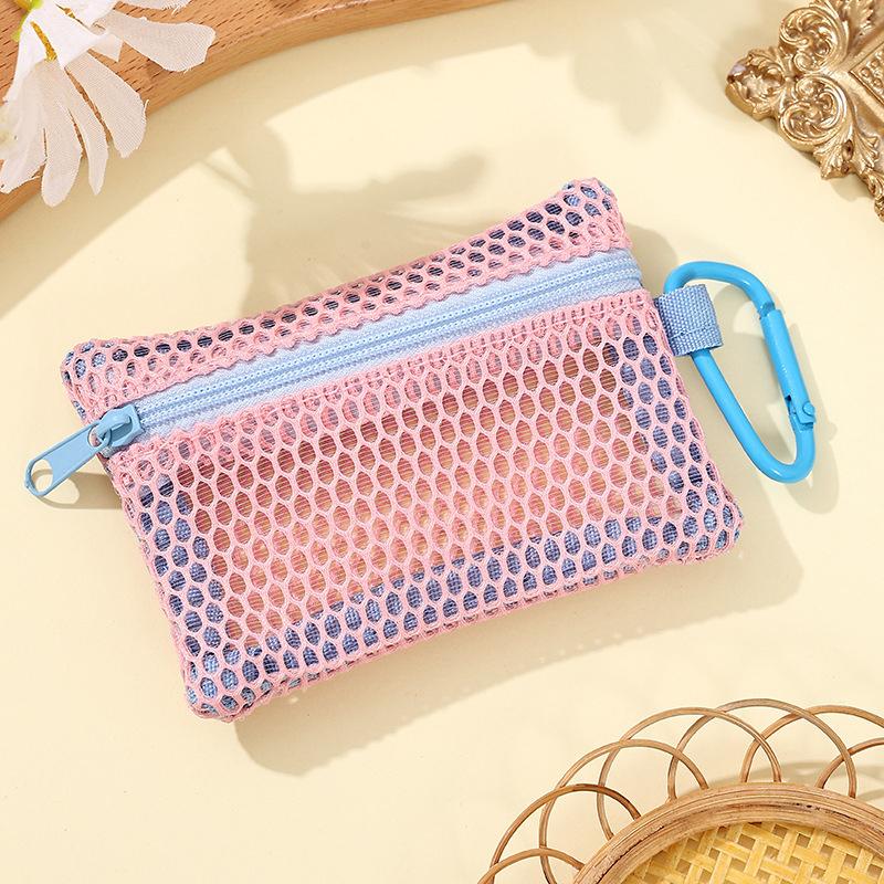 Transparent Mesh Makeup Bag Stylish Portable Cosmetic Pouch With Zipper Flat Design For Toiletries And Makeup Storage