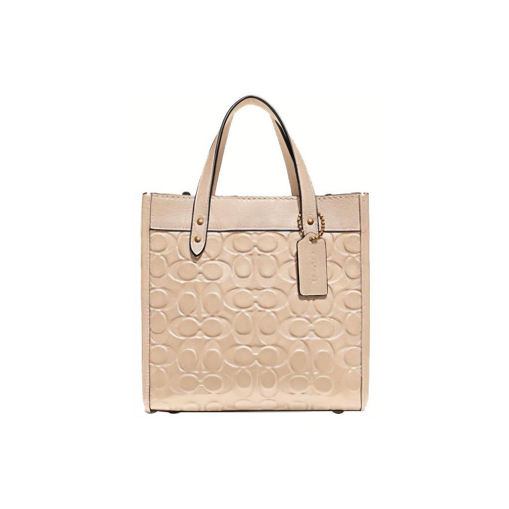 Coach Field Classic Monogram Embossed Vertical Leather Shoulder Crossbody Tote Bag Large Women Handbags Beige C4829-B4IY