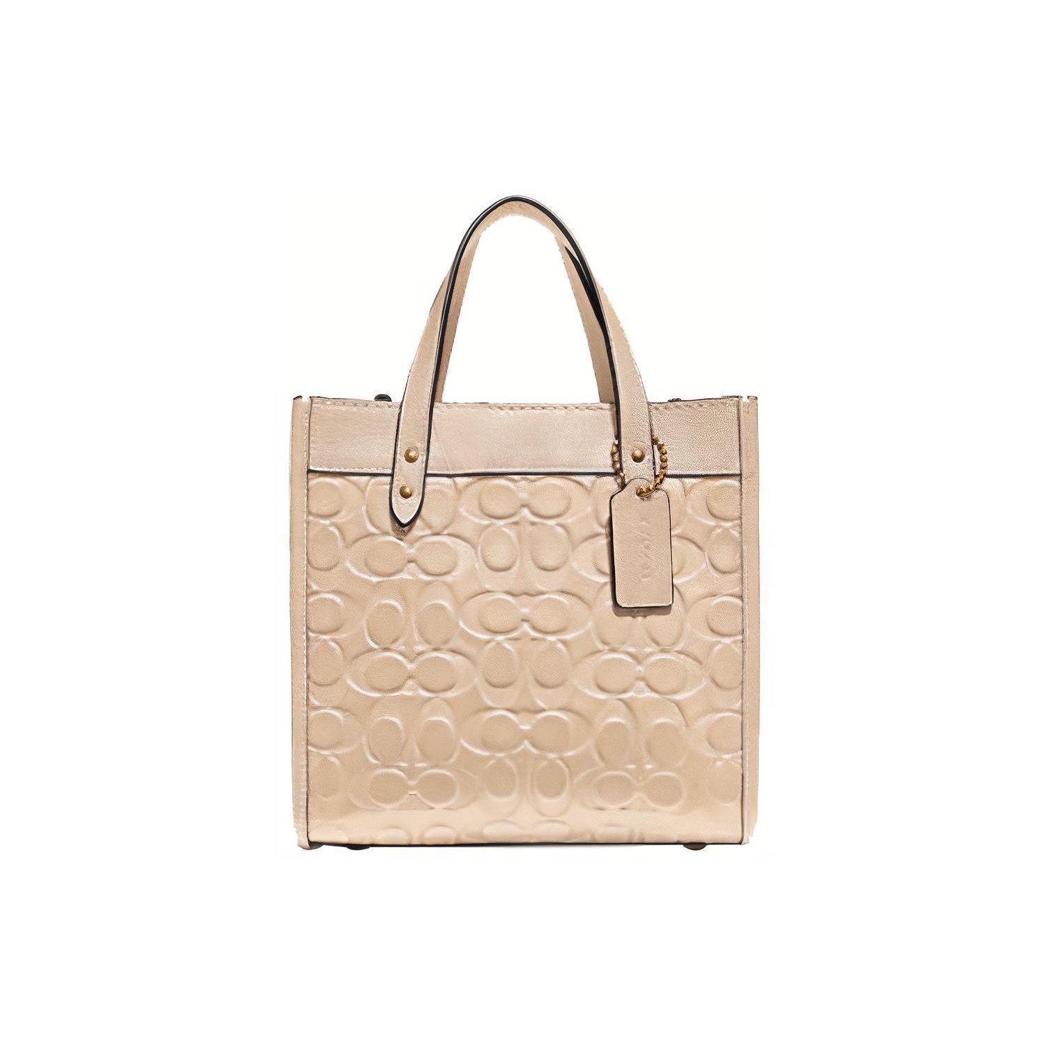 Coach Field Classic Monogram Embossed Vertical Leather Shoulder Crossbody Tote Bag Large Women handbags Beige C4829-B4IY Basic Set (Bag+Dust Bag)