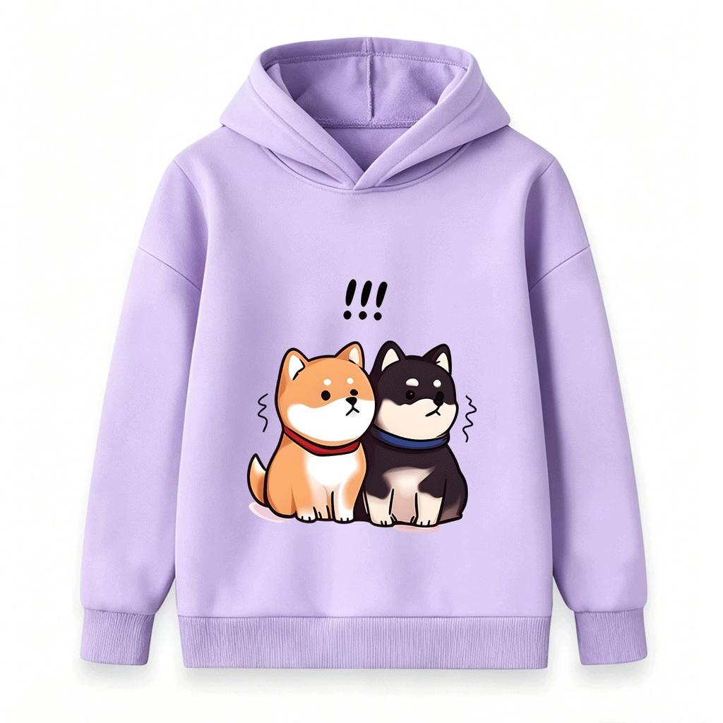 Kids Boys Girls Crew Neck Short Sleeve 100% Cotton T-shirt, Cute Cartoon Shiba Inu Couple Surprised Print Casual Soft Breathable Summer Tee for Childr