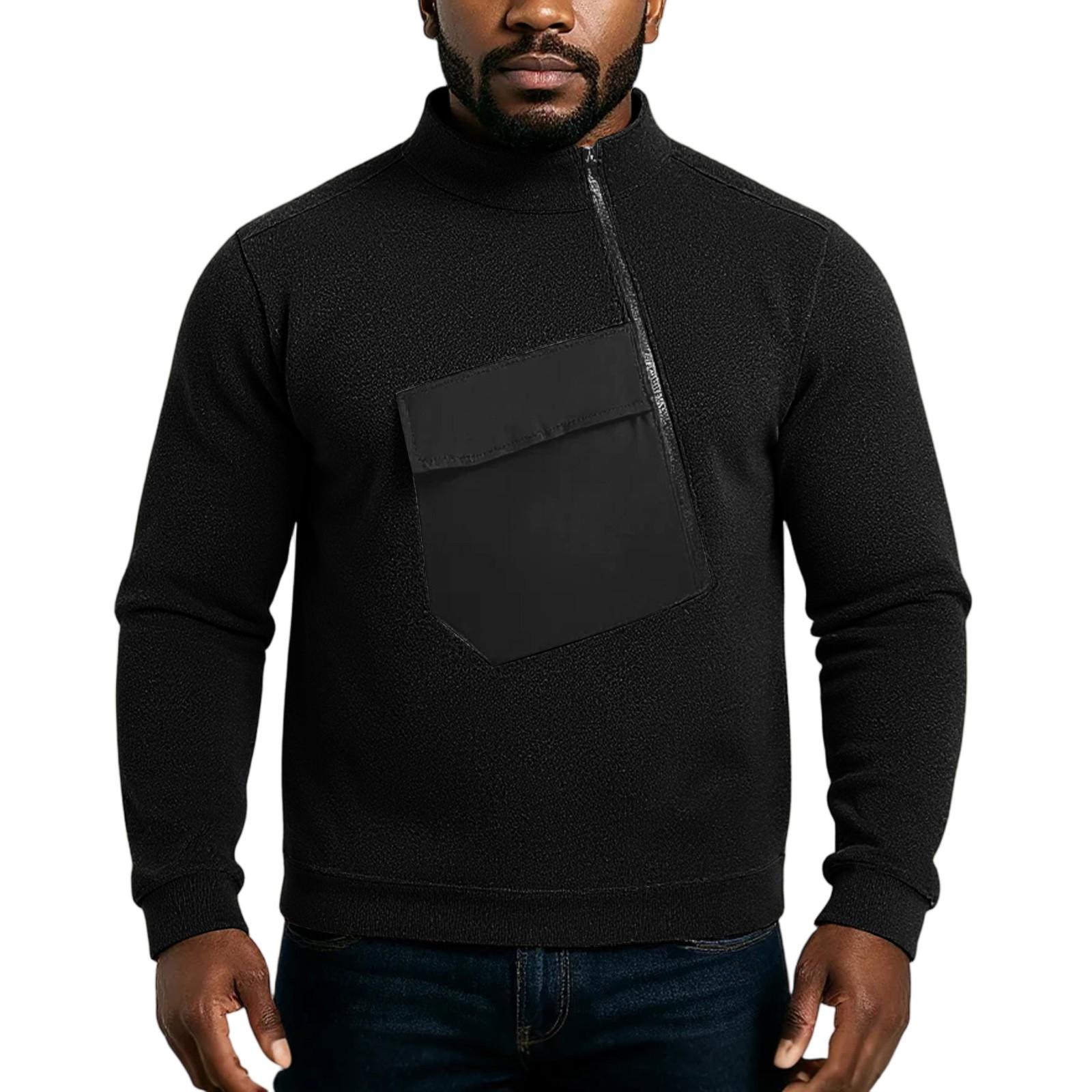 

Stand Up Collar Half Zipper Long Sleeved Trendy Versatile Men s Top S чёрный