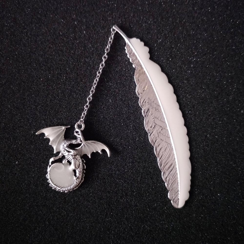 Luminous Metal Bookmark with Owl & Dragon Design