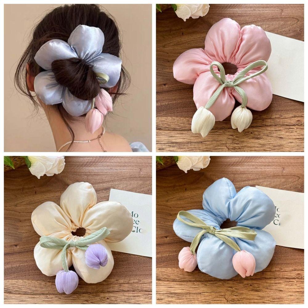 Sweet Tulip Big Hair Rope Elastic Large Hair Scrunchies Trendy Flower Scrunchies  Party