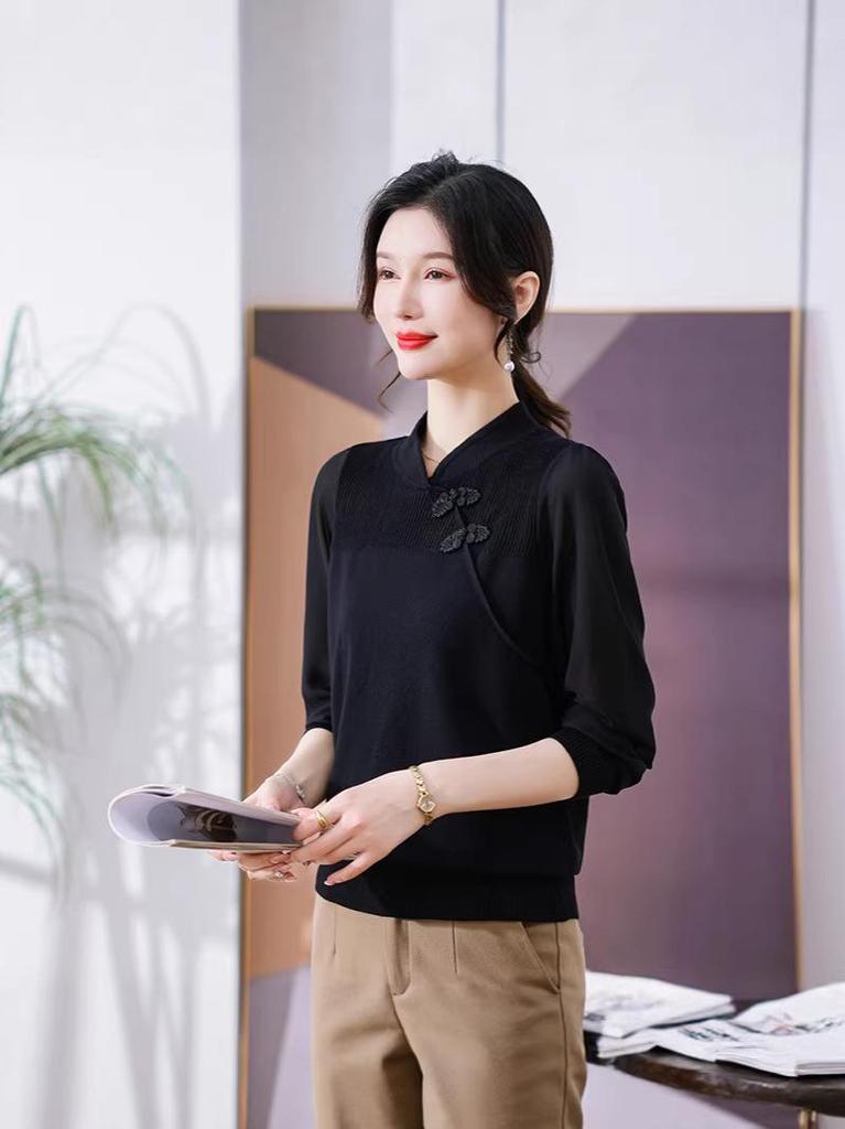 Mom's Spring Fashion Long-Sleeve Knit Top Set for Middle-Aged & Elderly Women