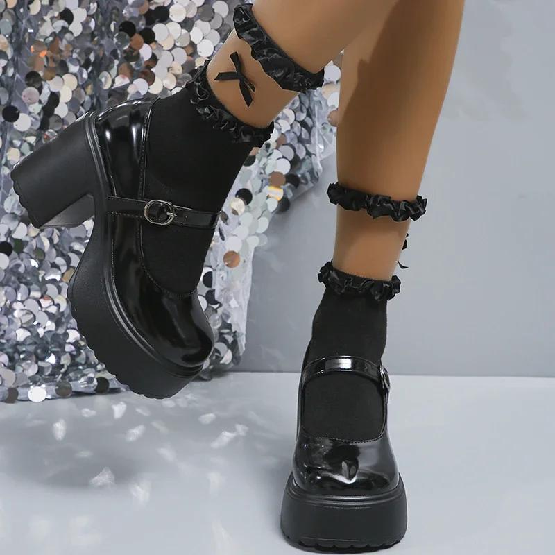 Fashion Pink Chunky Platform High Heels Pumps Women 2025 Autumn Ankle Straps Mary Jane Lolita Shoes Woman Plus Size 42 Cute Party Shoes