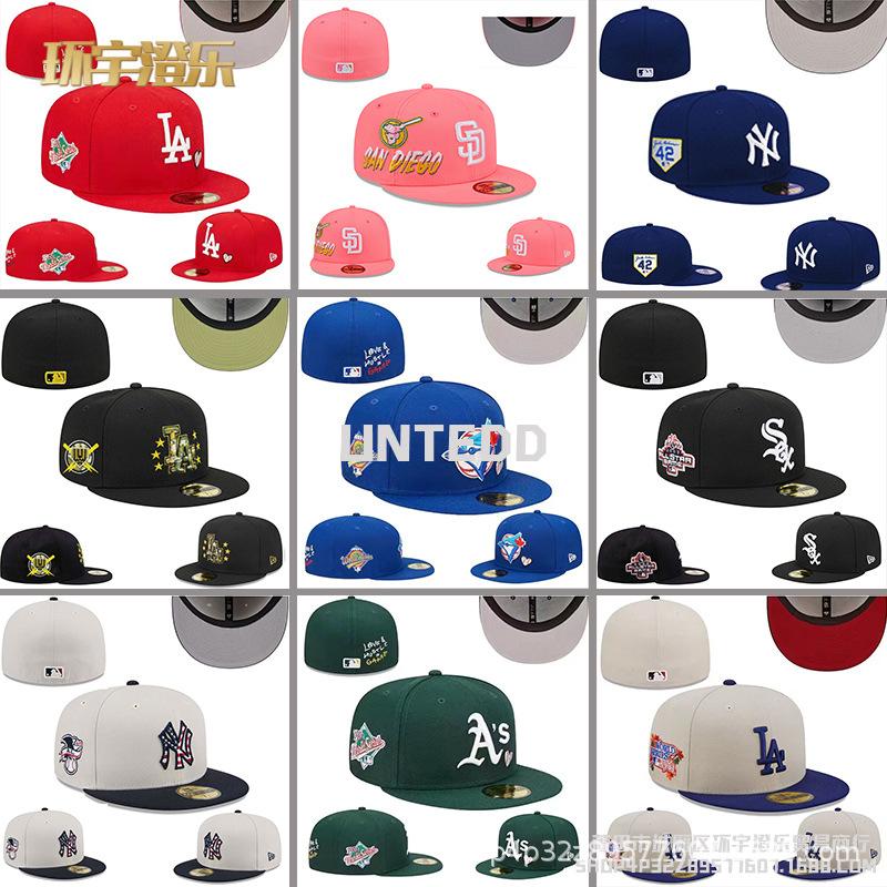 New baseball cap with a deep, hard crown, fully embroidered, closed front, white socks team flat-brimmed cap