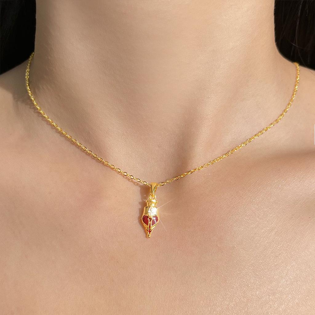 18K Vergoldete Burgunder Zirkon Schlüsselbeinkette mit Stahlfeder