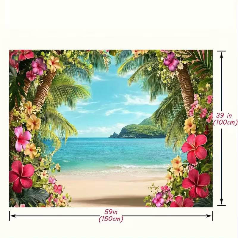 Sfondo a Tema Spiaggia Tropicale Albero di Palma Fiore di Ibisco Sfondo Fotografico Festa Luau Estiva