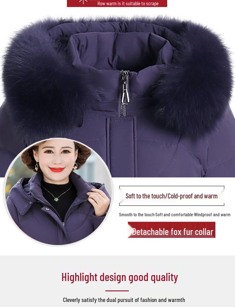 Dámská extra silná odepínací péřová bunda - Teplé zimní svrchní oblečení pro mámy středního věku, Dostupné ve větších velikostech, Peří z bílé kachny.