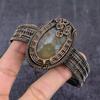 Natural Indian Moss Agate Gemstone Copper Wire Wrap Cuff Bangle Adjustable H8n74