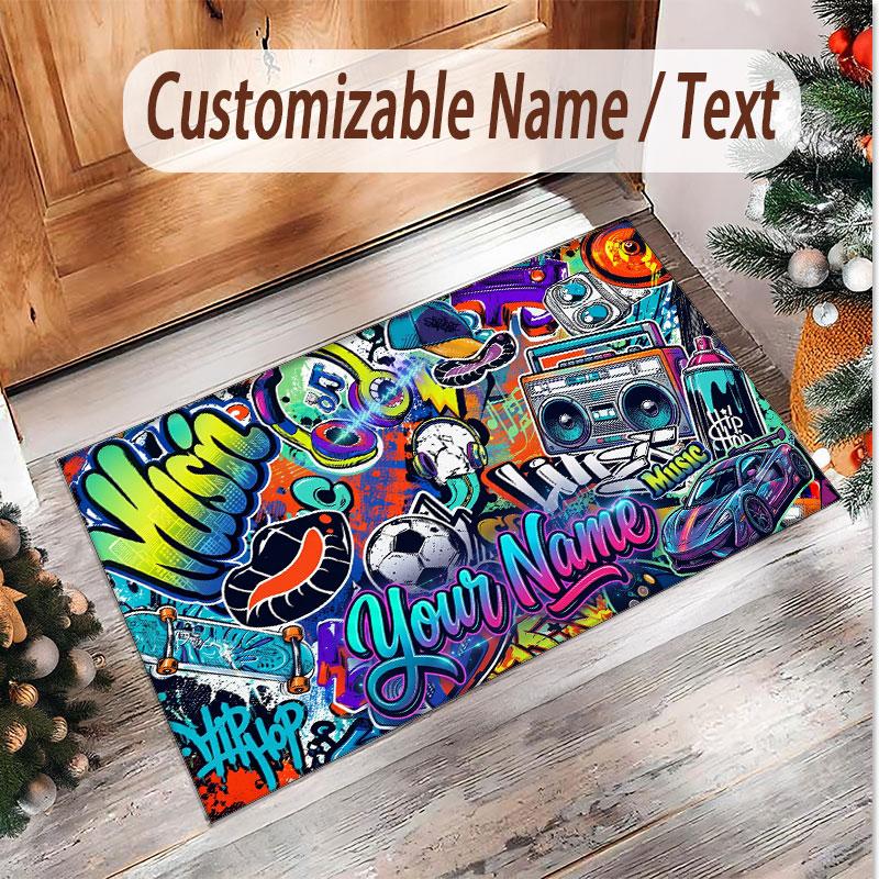 Alfombra de Terciopelo de Cristal Suave con Tema General de Música, Impresión de Nombre y Texto Personalizados, Alfombra de Suelo Antideslizante para Dormitorio Sala de Estar
