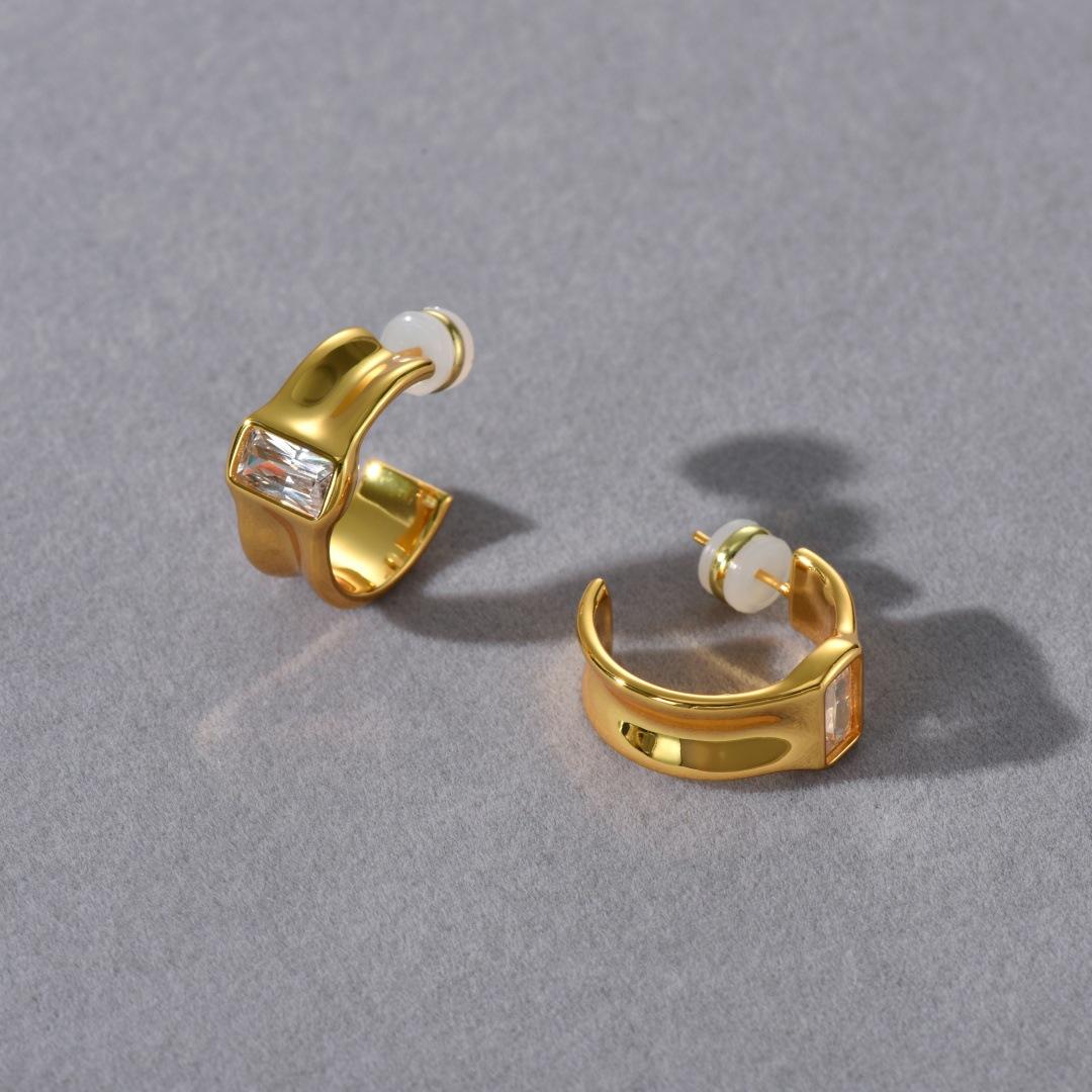 Retro Simple Temperament Inlaid Zirconium S925 Silver Needle Stud Earrings, Fashionable Temperament, Advanced Sense Of Tide, Personality Earrings