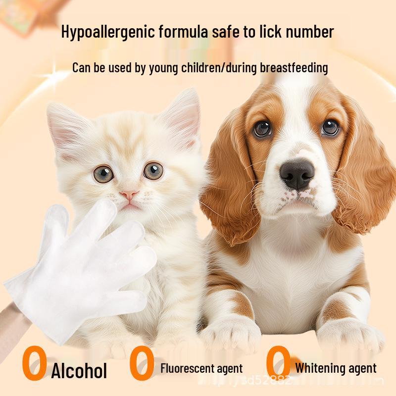 Pet No-Rinse Spa Gloves for Cats & Dogs - Pack of 50, Cleans, Decontaminates, and Smooths Fur