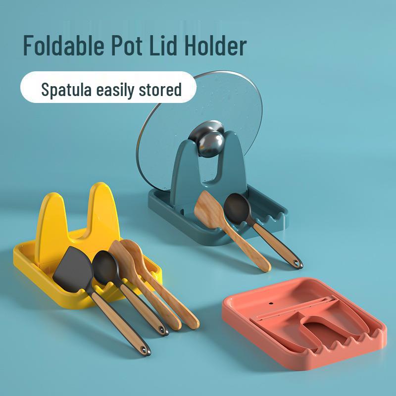 Multifunctional Foldable Kitchen Rack for Pot Lids, Spatulas, Spoons, Chopsticks, and Countertop Storage