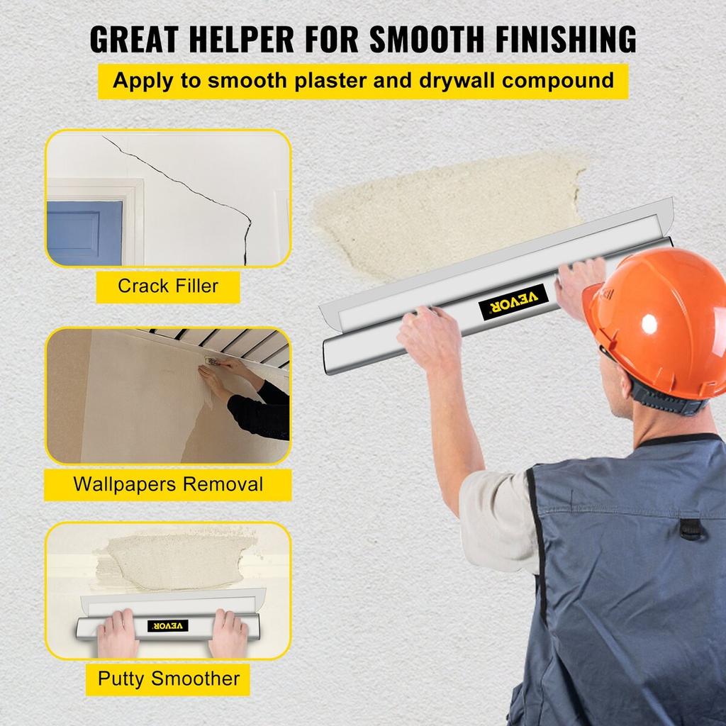 Drywall Skimming Blade, 40inch Smoothing Knock-Down Knife, Stainless Steel Putty Knife Finishing Tool, High-Impact End Caps for Sheetrock Drywall