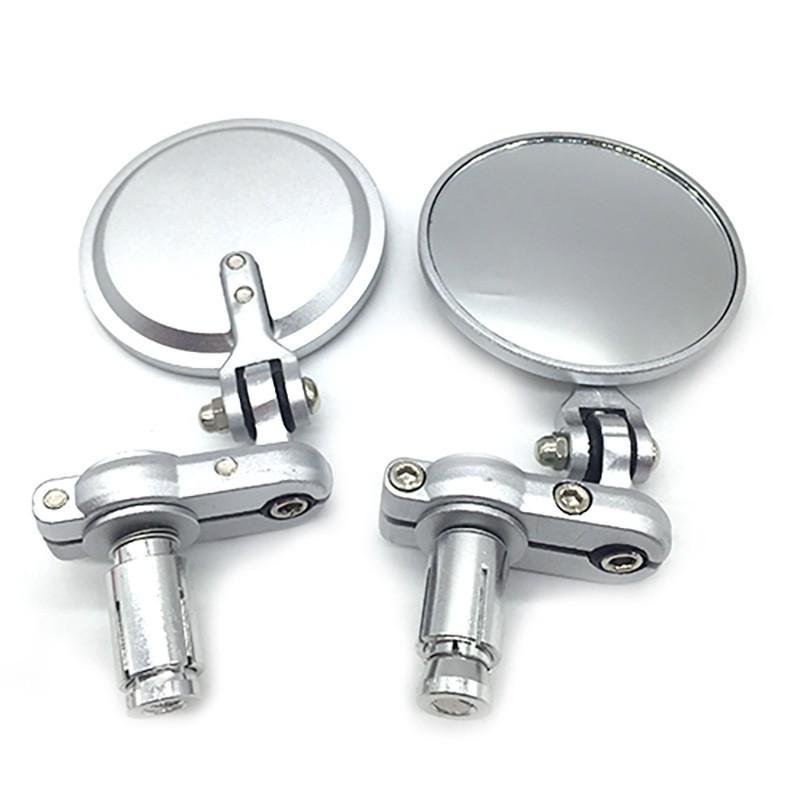 Aluminum Retro Folding Handlebar Mirror Motorcycle - Black Chrome Round Pair H-001-B